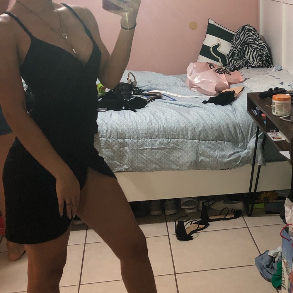 A black mini dress